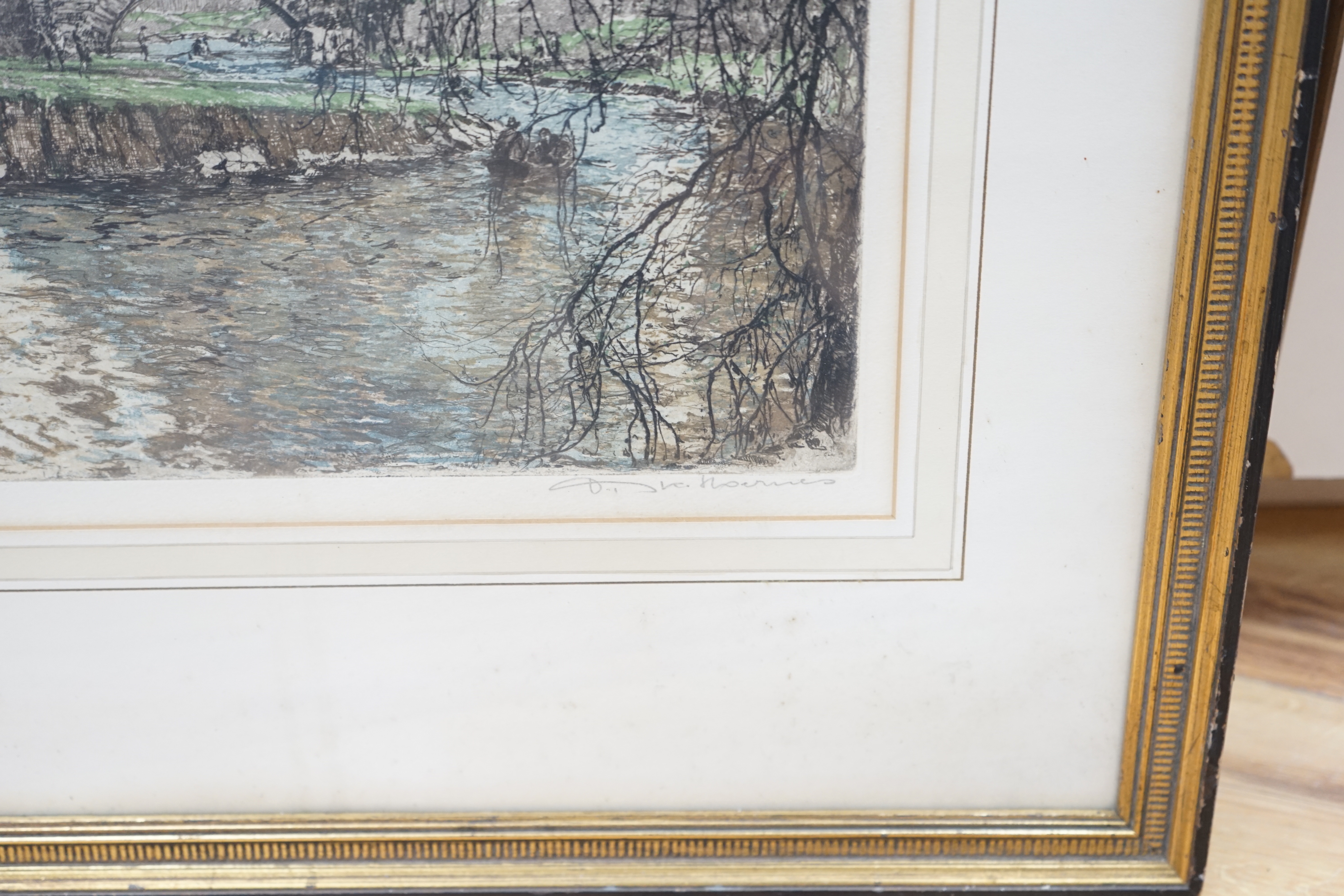 Tanna Kasimir Hoernes (Austrian, 1887-1972) colour etching, 'Central Park, New York', signed in pencil, J Assenheim & Son label verso, 42 x 32cm